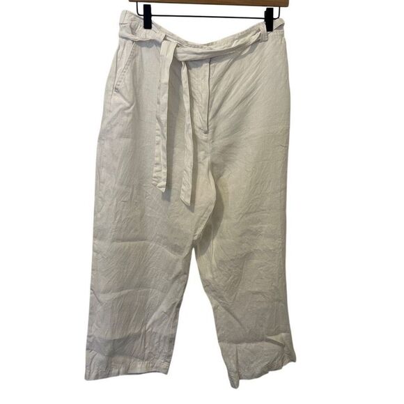 JM collection Women's 100% Linen Cropped Pants White Size 14 boho beach coastal - Picture 1 of 11
